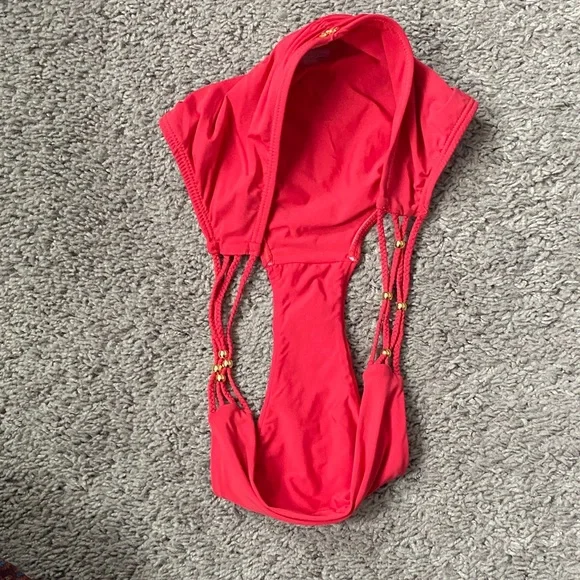 Pilyq Coral Red Bikini Set/PilyQ Rouge Braided Zen Bikini - Picture 3 of 10